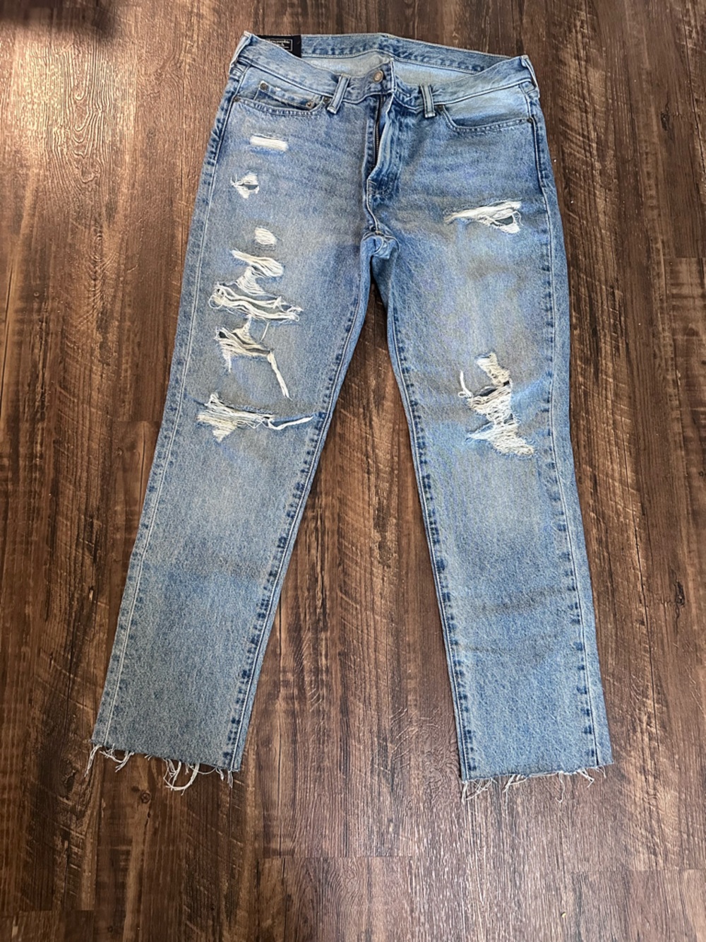 Abercrombie & Fitch Light Blue Distressed Slim Straight Jeans